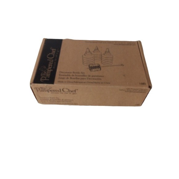 Pampered Chef Decorated Bottle Set Three Bottles With Brush And Original Box - Picture 8 of 16
